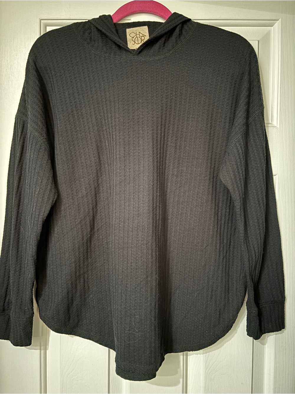 Chaser Black Waffle Knit Hooded Top - Size XL